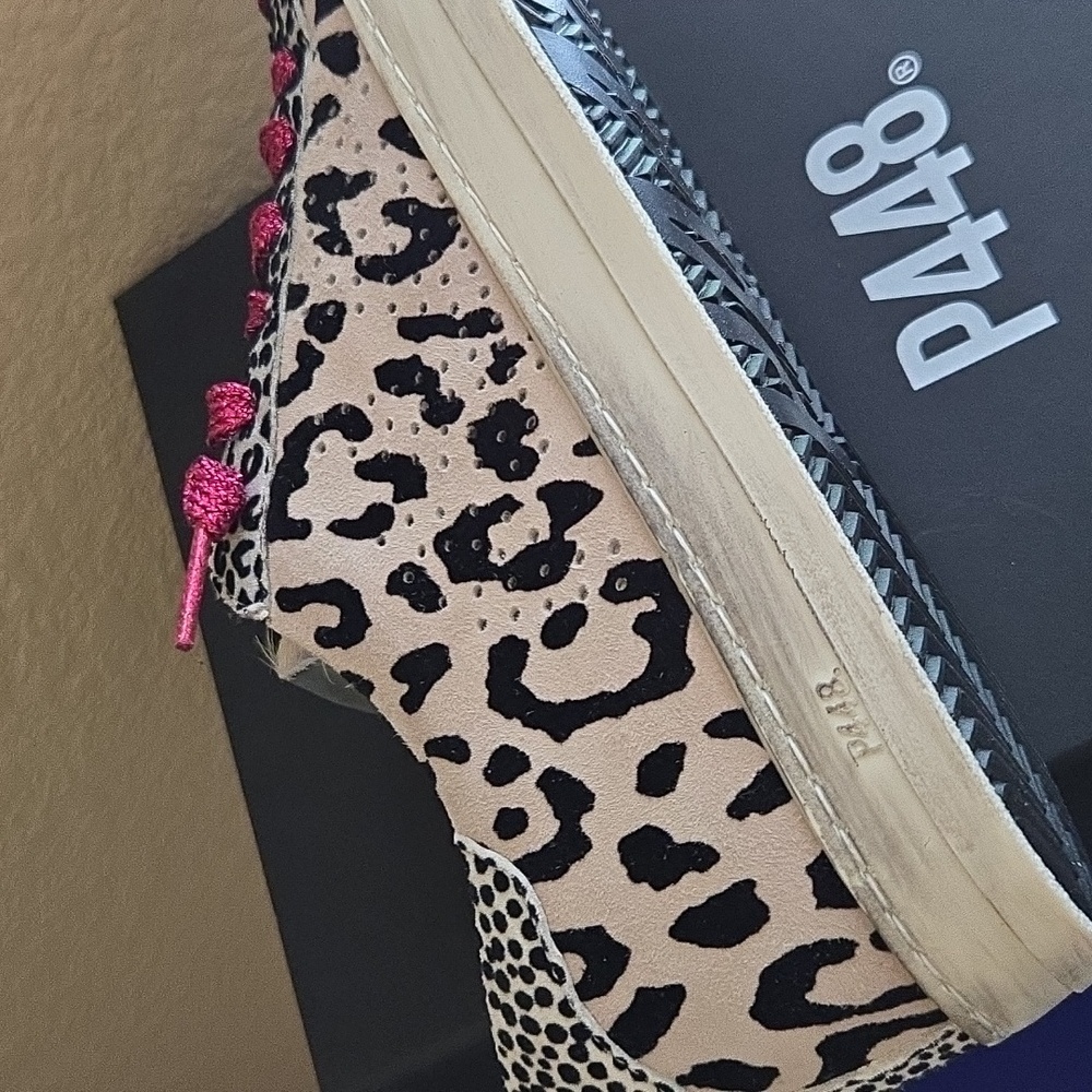 NEW P448 John Sneaker Silver Leopard Print Pink Laces Box Italy - 37 (6.5 - 7) - Picture 8 of 14